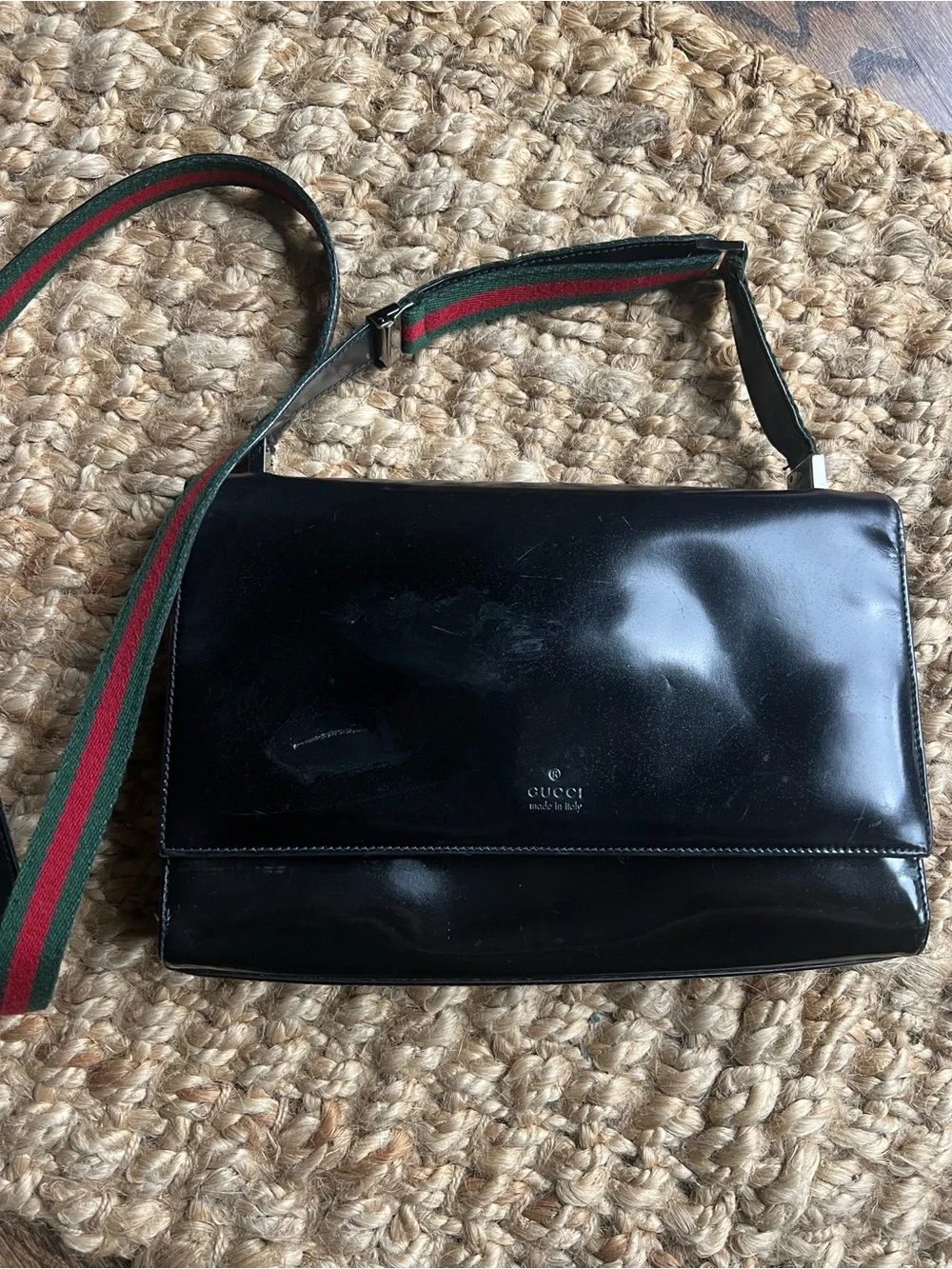 Gucci Black Patent Leather Messenger Bag